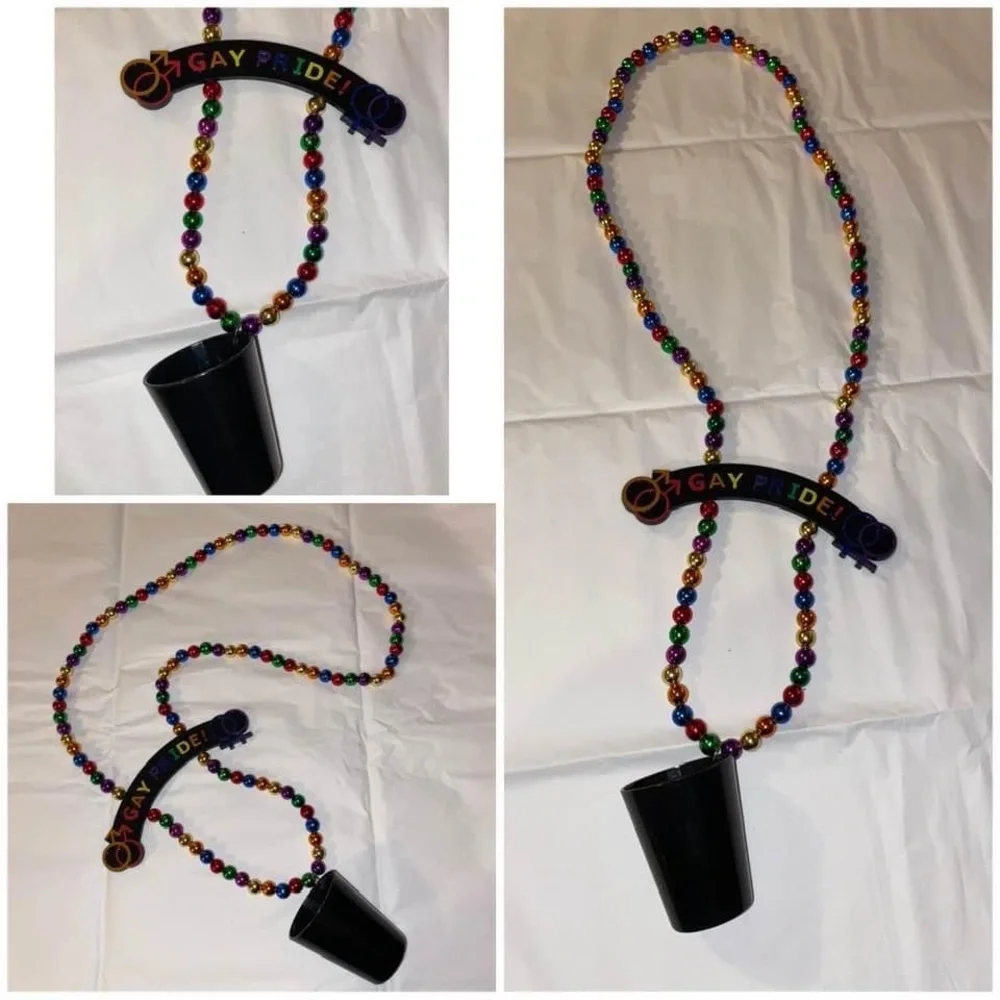 BOGO!  Gay Pride bead necklace w/shot cup